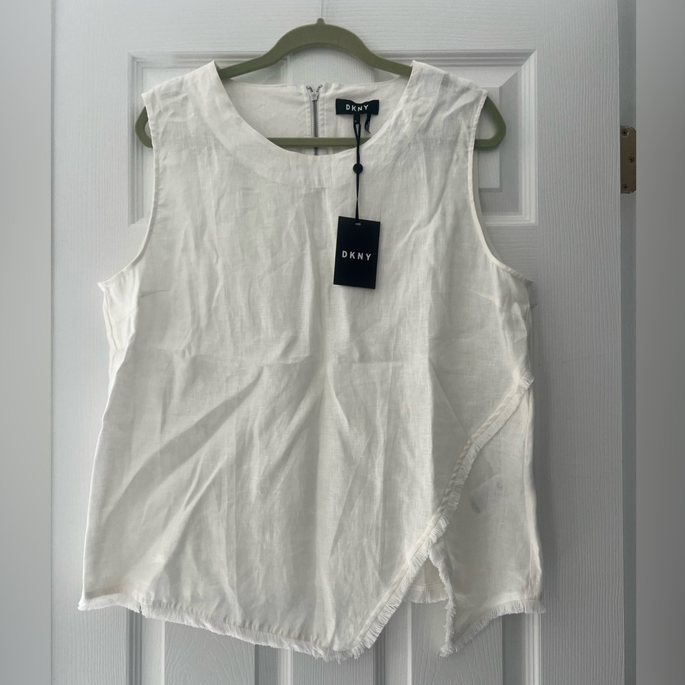 DKNY Asymmetrical white linen Sleeveless Tank Top New